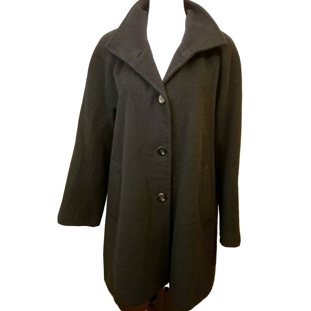 Ellen Tracy Angora Wool Blend Black Lined Coat Womens 14P  Stand Collar Jacket
